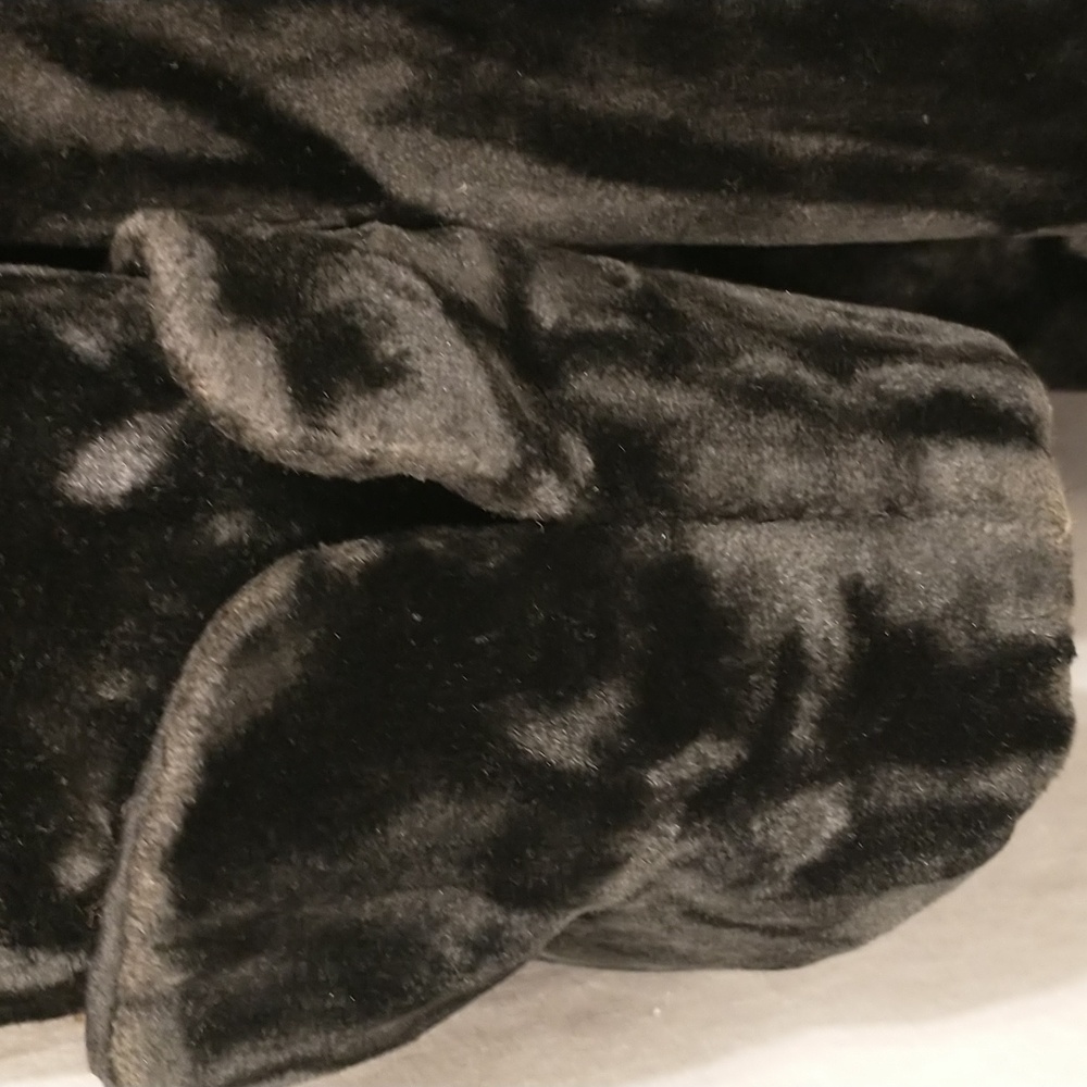 Thick Velvet Vintage Long Coat XL See Measurements Fab Almost Fur Jet Black - Picture 8 of 16